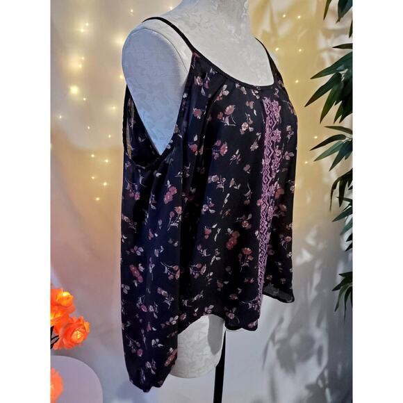 Rewind Floral Boho Embroidered Lace Cold Shoulder Peasant Top Women's Size M - Picture 2 of 10